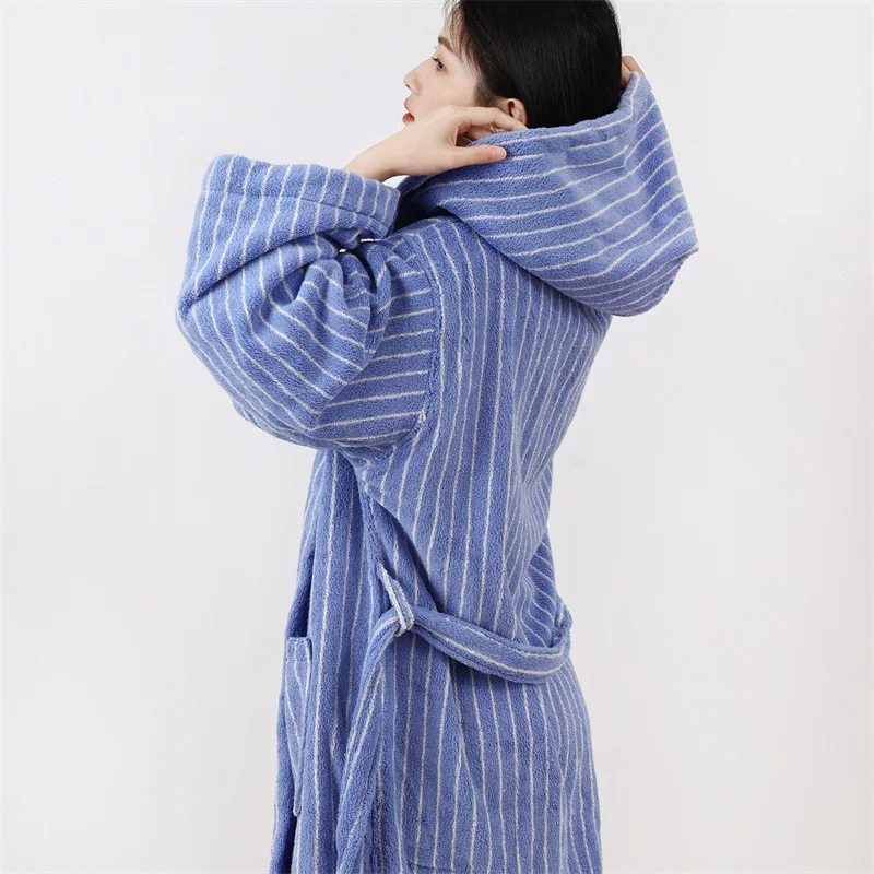 Retro Diamond Bathrobe Pure Cotton Soft Absorbent Bath towel Robes V Neck Hooded Loose Sleepwear Women Robes Coat Homewear