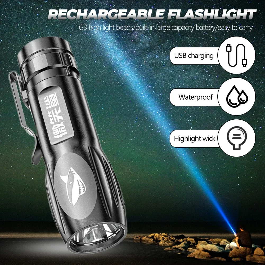 Strong Light Flashlight G3 LED USB Rechargeable Mini Tactical Torch WaterProof Camping Hunting Searchlight 1200mAh Battery