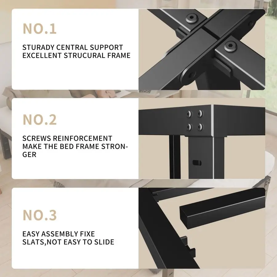 HOBINCHE Marco de cama doble de metal de 18 pulgadas No necesita somier Fácil montaje Marcos estrechos sin ruido de alta resistencia Solo negro Ba