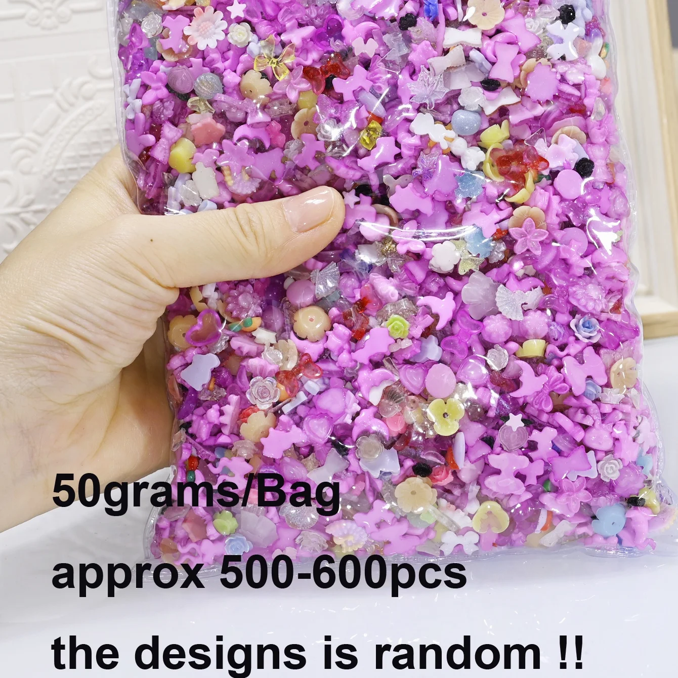 500-600 Uds 50g 3D mezclado lindo dibujos animados encantos de uñas resina flor arco decoración de uñas manicura DIY funda de teléfono accesorios piezas