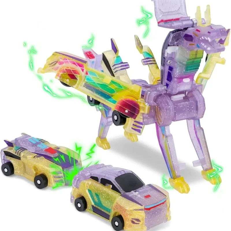 Ultimate Unicorn 2-in-1 Magnetic Car Toy Silver Winged Dragon Unicorn Transforming Figure for Kids Birthday Gift Party Favor