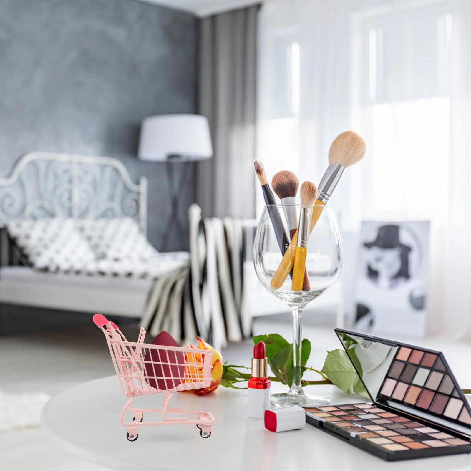 Mini panier de courses en métal et plastique pour enfants, Simulation de jeu de supermarché, support de rangement décoratif pour téléphone, cosmétiques, Fruits