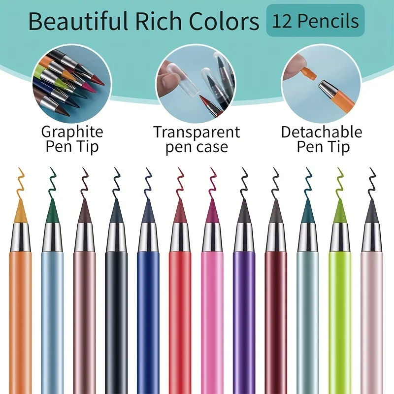 12-pack of new full-color pencils, with eraser, for drawing/diy projects/art, back-to-school season, Christmas, holiday gifts