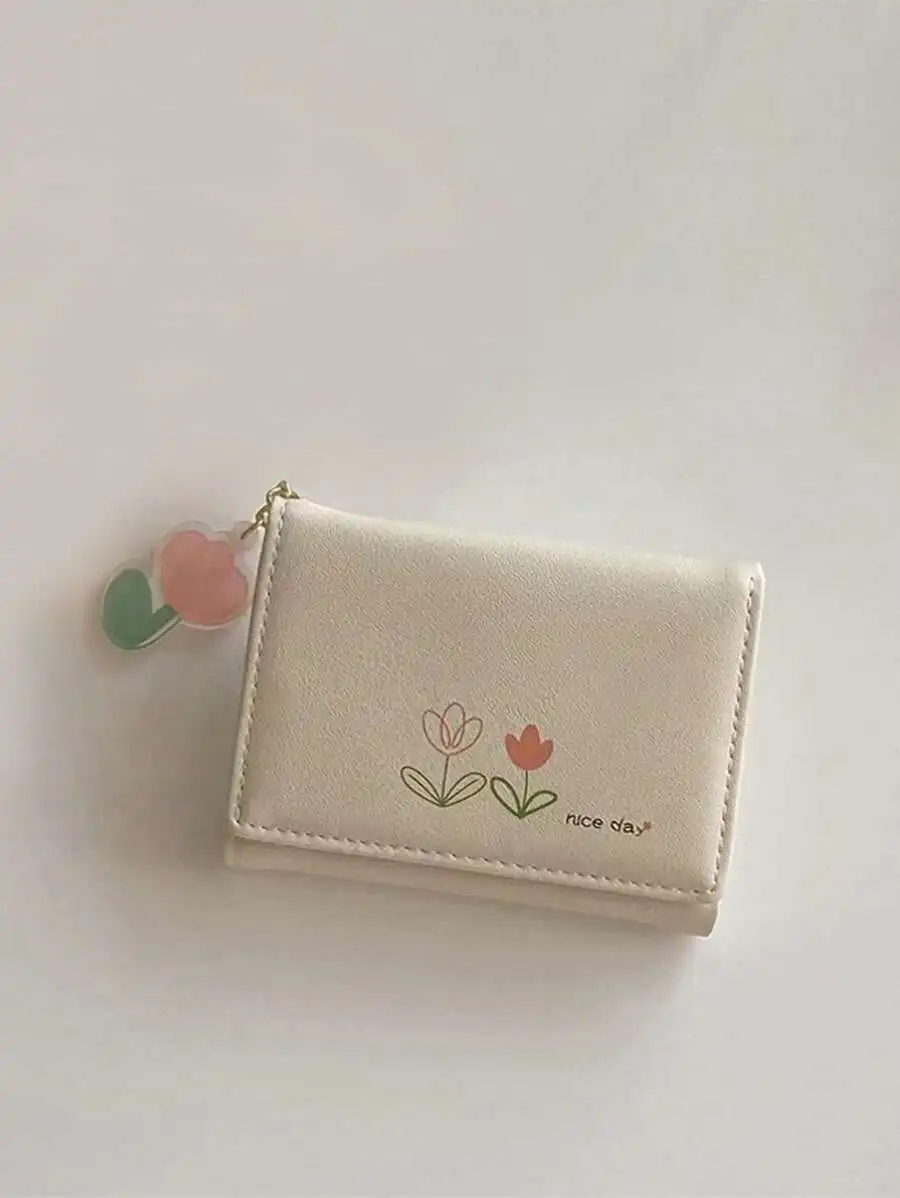 

Floral Tri-Fold Credit Card Holder Wallet For Women Portable Small Purse Office Gift