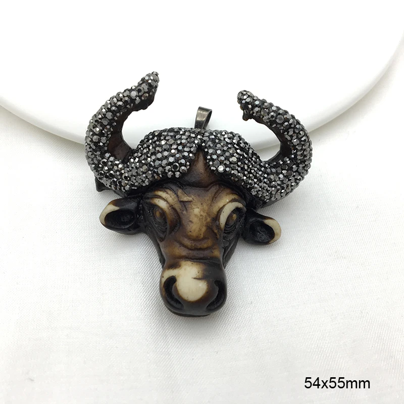 1 piece oxhead bull buffalo head pendant,with rhinestone crystal Zircons Paved Charms for DIY jewelry necklace making