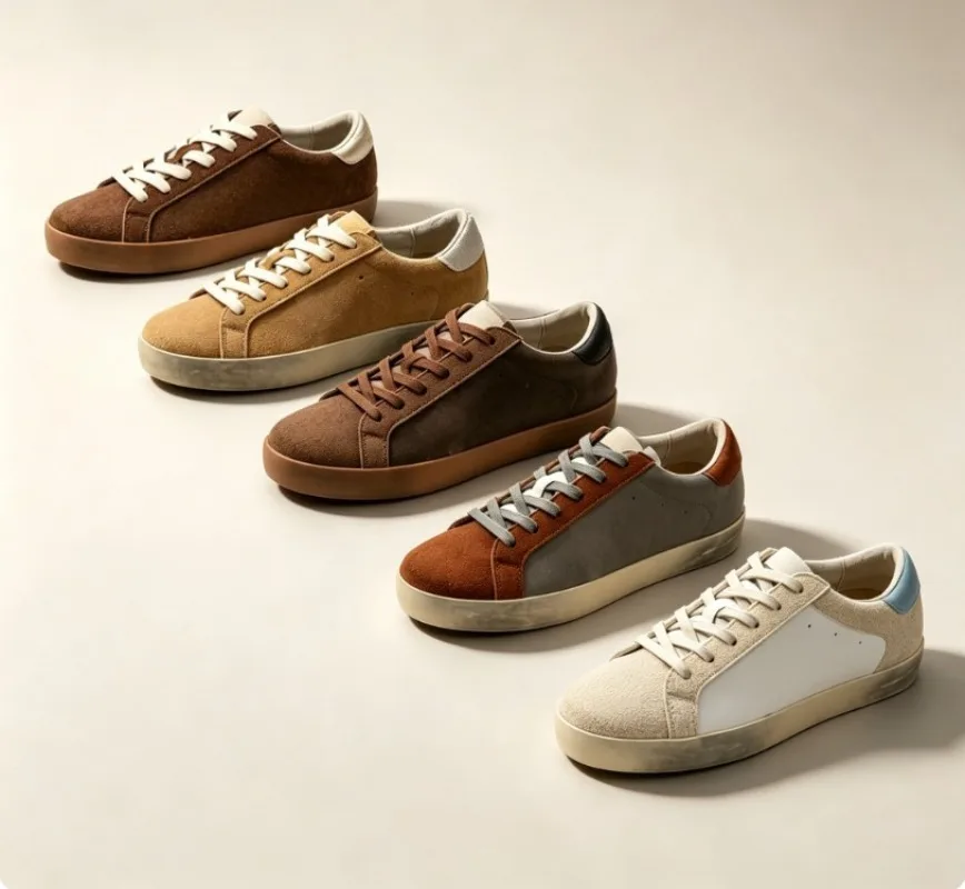 Women Distressed Star Sneakers Retro Suede Skate Shoes Sequin Heel Flat Casual All-Match Footwear