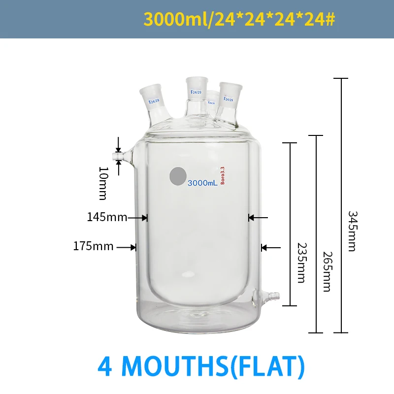 Four-neck jacketed reaction bottle double-layer reactor flat bottom laboratory flask glassware 250-10000ml