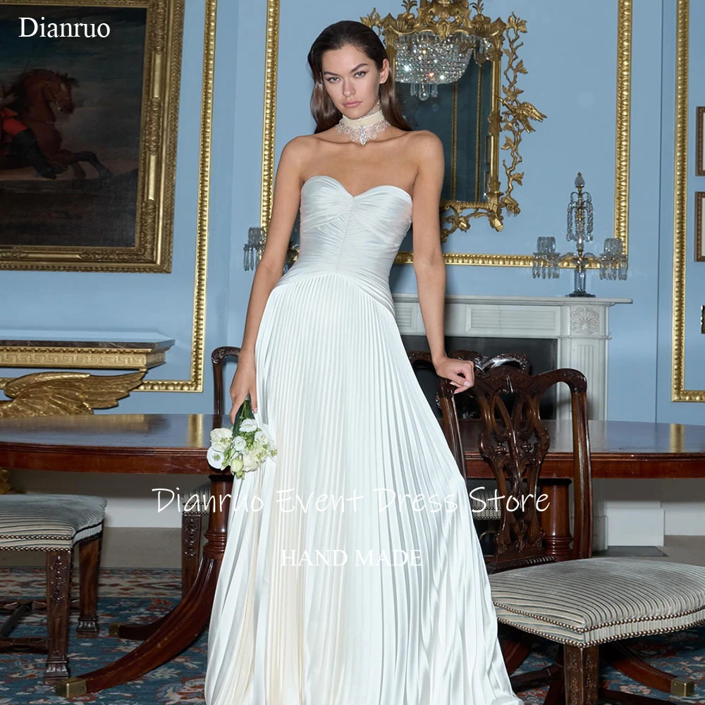 

Dianruo Sweetheart Timeless Wedding Dress Backless A Line Bridal Vestido De Noiva Formal Pleated Chic Evening Dresses Customized