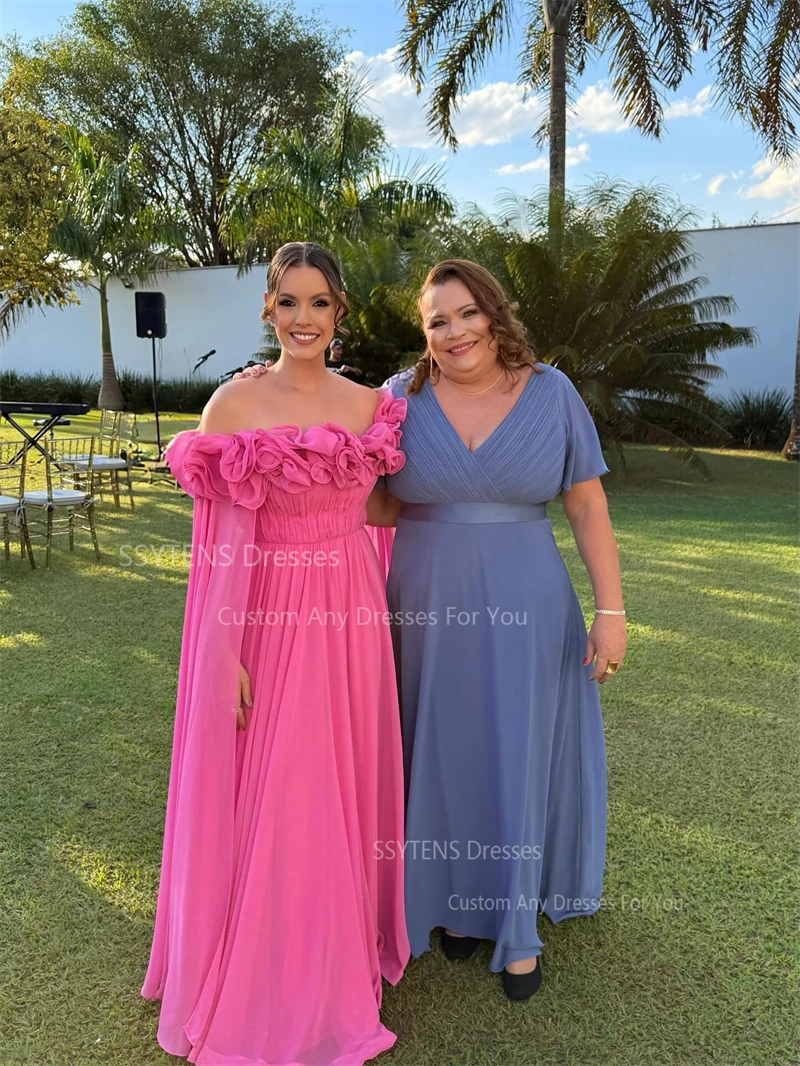 SSYTENS ชุดราตรีสีชมพูชายหาด แขนเสื้อแบบเดรป ชุดไปงานแต่งงาน ชุดราตรีงานเลี้ยง ชุดออกงานพิเศษ 2026 ชุดสำหรับโอกาสพิเศษ สามารถสั่งตัดได้