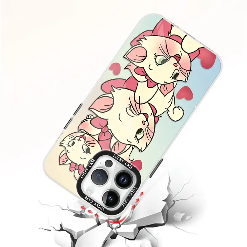 Iridescent Laser Clear Cover for iPhone 15 14 13 12 11 pro Max XS XR X 7 8 Disney Marie Cat Wink Ogle Gradient Color Matte Case