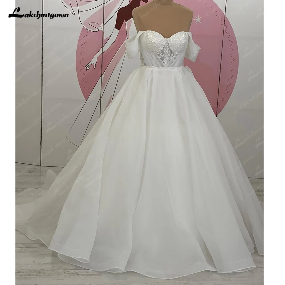 Lakshmigown vestido de novia romántico con escote Corazón y hombros descubiertos, traje de novia de princesa con exquisitos apliques, tren de barrido