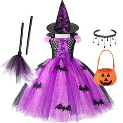 2024 Kids Witch Halloween Cosplay Costume Witch Girls Dress Kids Carnival Vestidos Party  Outfit Children Fancy Costume