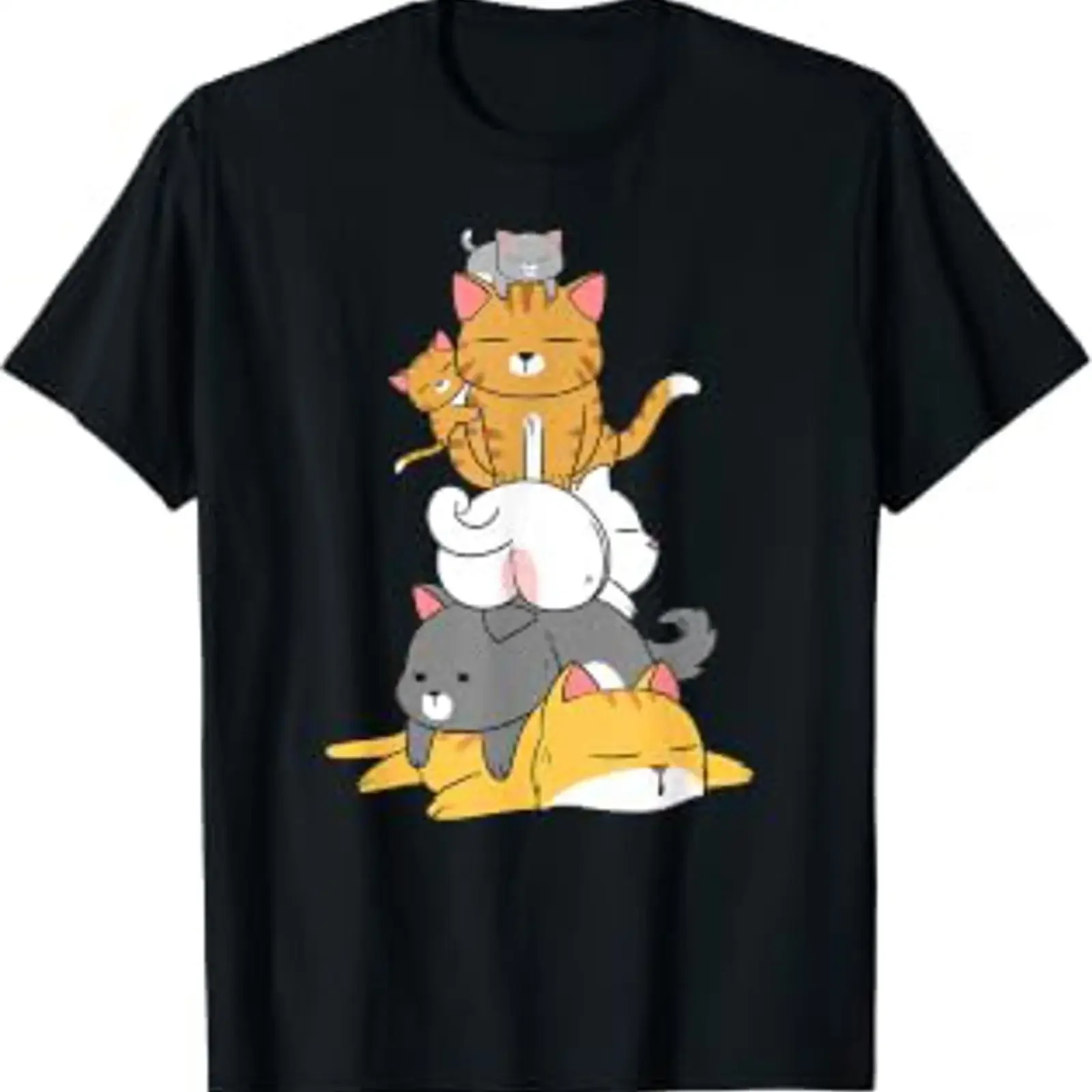 Piles of cats stacking cute funny cat lover T shirt vintage Washed streetwear Soft Breathable Stylish Top For Everyday Wear