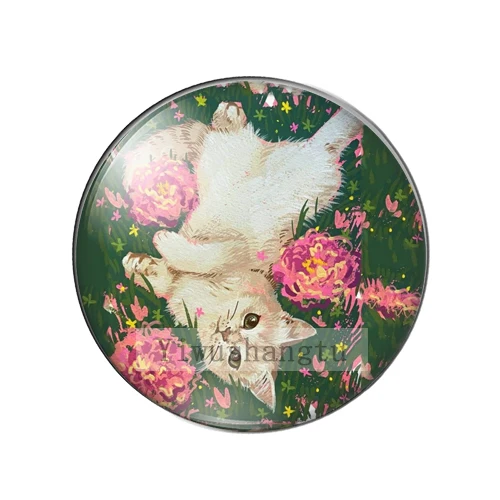 Cartoon Fairy cat flowers Art Paintings 8mm/12mm/20mm/25mm Round photo glass cabochon demo flat back Making findings