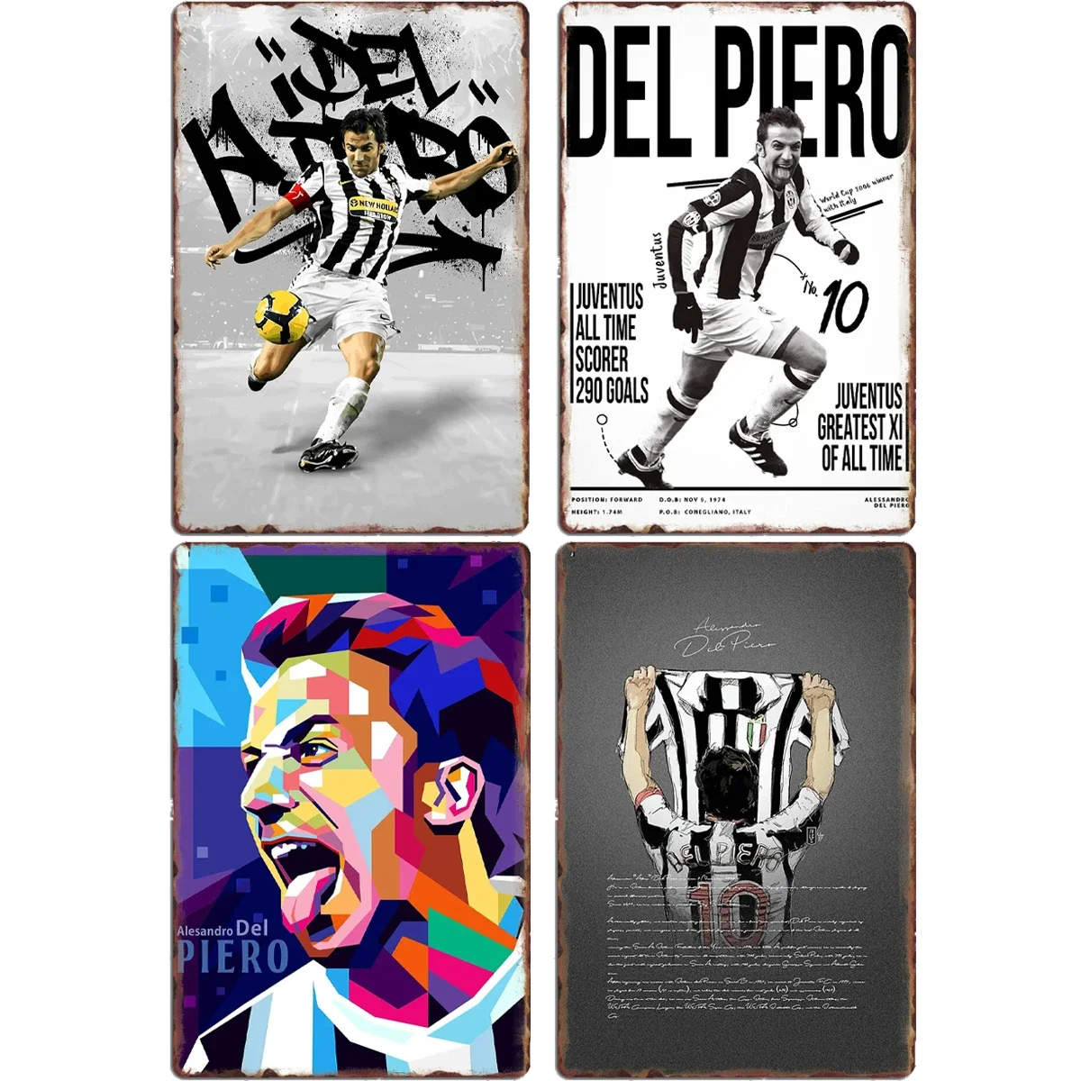 Art  Alessandro Del Piero Soccer Player Poster Football Player Metal Sign Club Indoor Room Decor Custom Tin Home Wall Decor