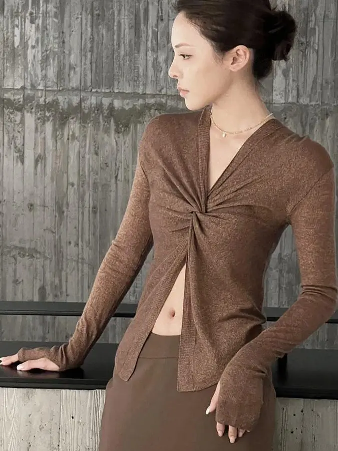 

Тонкий вязаный топ с V-образным вырезом и пуговицами, удлиненный, однотонный, с длинными рукавами, без рукавов на палец, верхняя одежда, свитер-накидка