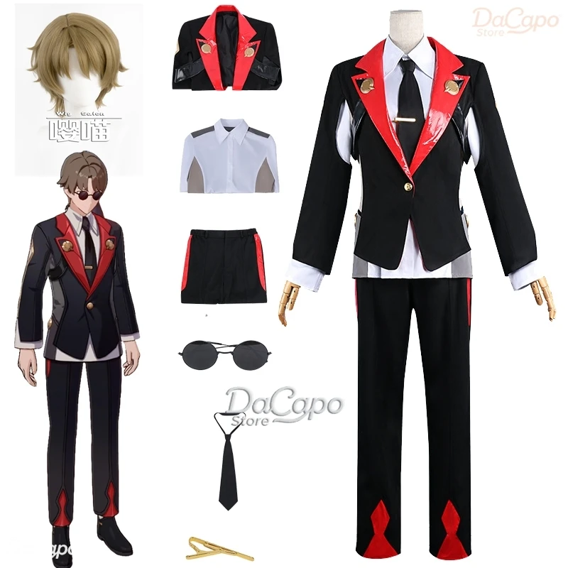 

Hsr Lyndon Skott Cosplay Honkai Star Rail Costume Wig Carnival Mission NPC IPC Uniform Roleplay Halloween Men Coat Pants Glesses