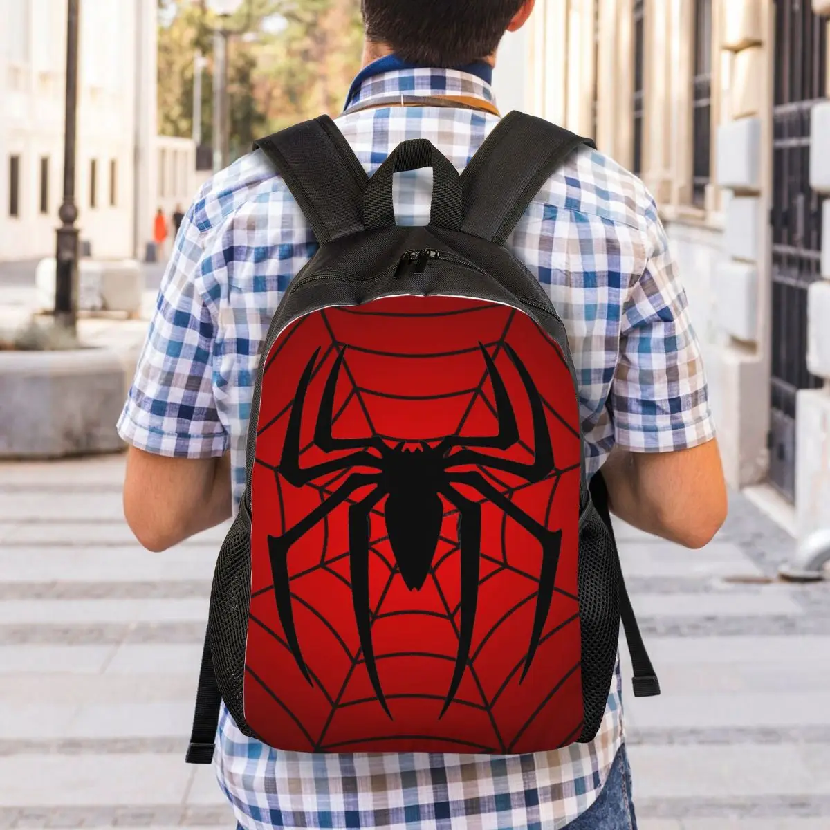 Mochila para laptop aranha preta, mochila básica para estudantes universitários, homens e mulheres