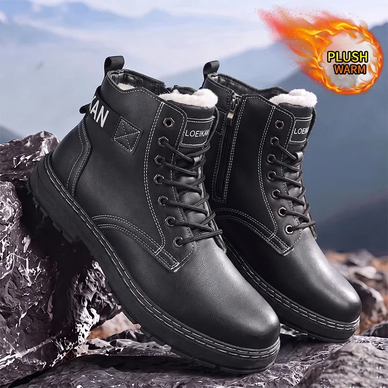Herren-Winterstiefel mit warmem Fleece-Futter, strapazierfähigem Leder-Obermaterial, rutschfester Sohle und Schnürung, ideal für den täglichen Gebrauch und für Schnee im Freien. – Detail 9