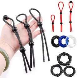 Adjustable Penis Rings Rope Beads Sperm Lock Ring Sex Toys Assist Erection Ejaculation Delay Cock Scrotum Man Lasting Cock Rings