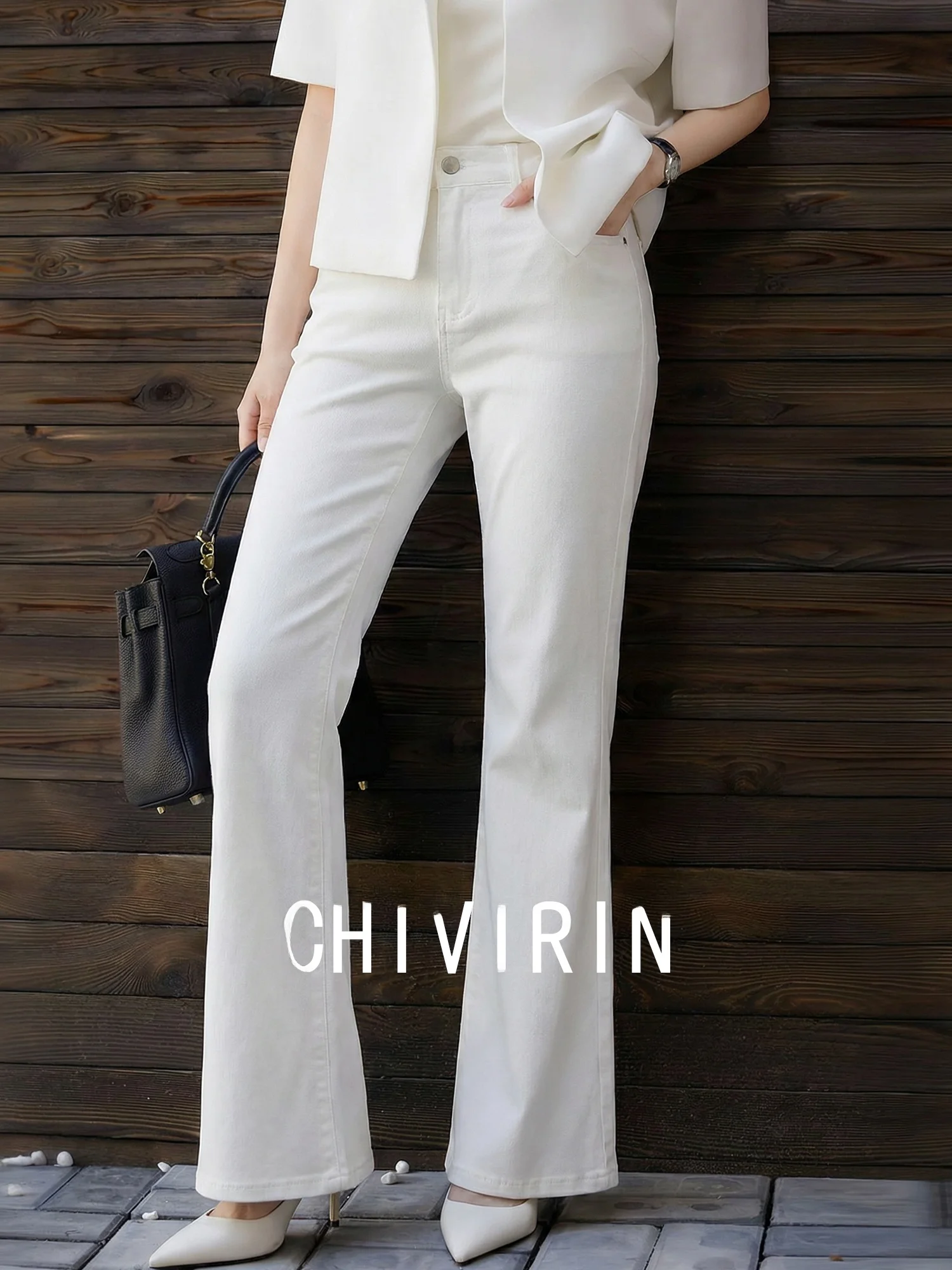 

Женские джинсы Chivirin Ele White Bell Bot, повседневные, облегающие, с высокой талией, прямые, весенняя мода 2026, дышащие, комфортные