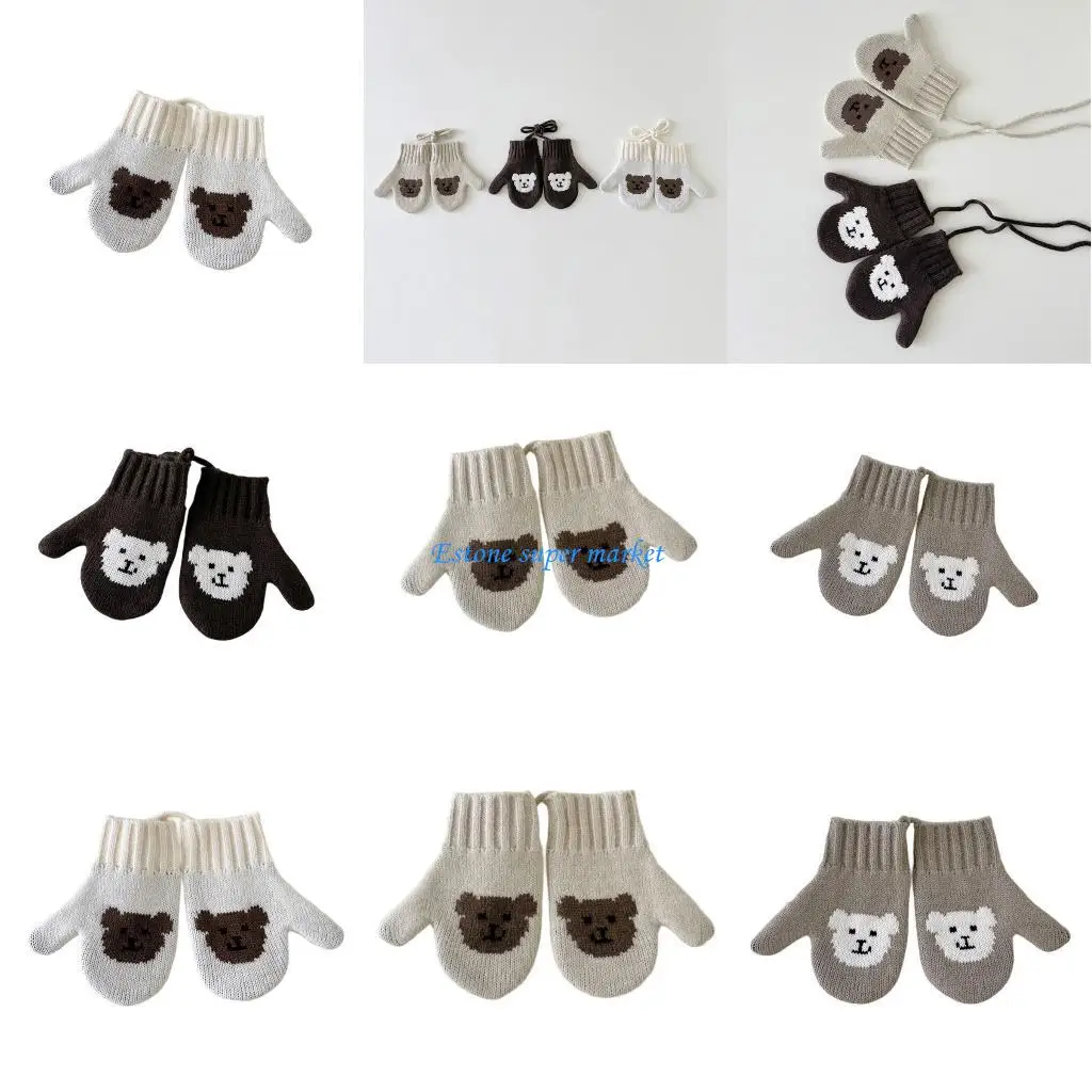 

090B Child Safe Winter Gloves Warm Mittens Neck Strap Design for 2 to 5 Years Kids