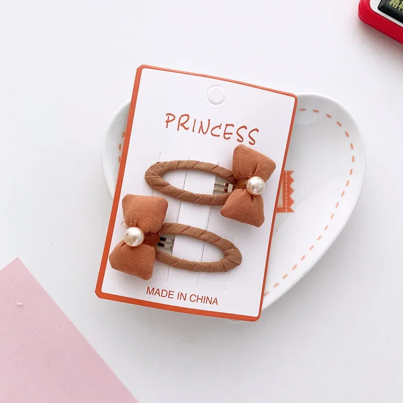 

2pc/set Mini Beige Brown Kids Girl Hair Clip Elegant Cute Princess Bow Hair Pin for Children Soft Fabric Bang Side Clip Headwear