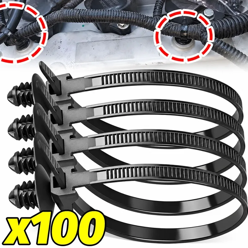 Self Locking Zip Tie Car Engine Bay Wiring Loom Retainer Clip Screws Mount Fastener Universal Automotive Nylon Wire Management