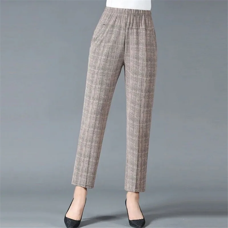 

Vintage Women's Pantalones Spring Fall Basic Mom Spodnie New Trendy Striped High Waist Pencil Pants Casual Straight Trousers