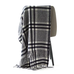 Luxury Plaid Scarf Winter Warm 100% Wool  Women Long Pashmina Foulard Female Scarves Lady Tassel Shawl Wraps 2022 Design New