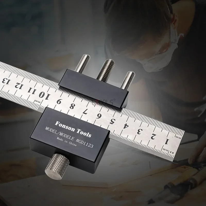 

Woodworking Adjustable Steel Ruler Positioning Block Ruler Woodworking Marking Tool Measuring Tool and Practical Marking Tool