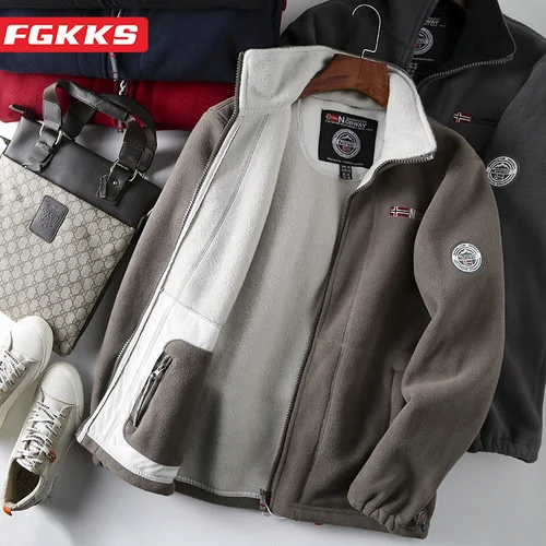 Imagen 1 del producto FGKKS 2023, chaqueta informal de marca para hombre, chaqueta de lana gruesa, chaqueta de moda cálida de diseño de alta calidad para hombre