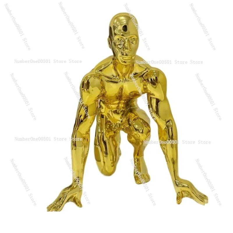 

Gold Silver Electroplated Running Figure Statue Sporty Alloy Desktop Decor for Office Gym