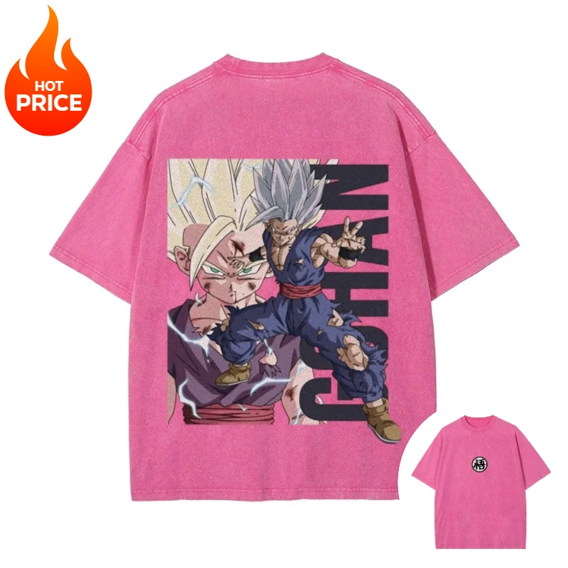 드래곤 볼 손오반 2026 남성 여름 워시드 티셔츠 하라주쿠 빈티지 스트리트웨어 오버사이즈 여성 캐주얼 반팔 티셔츠