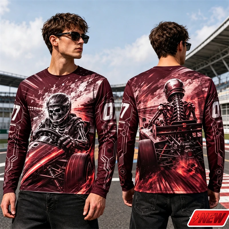 3D Print Skeleton Racer Pattern Long Sleeve T Shirt Men Customizable ...