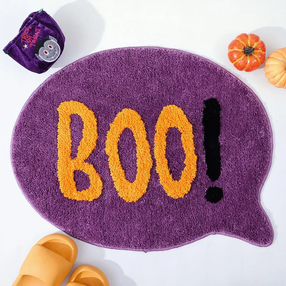 

Bathroom Fun Letter "Boo" Non-Slip Rug Mat Plush Foot Warmer Bedside Floor Mat Home Room Area Decoration Interesting Carpet