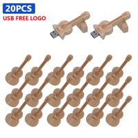 20 pcs/lot customized wooden guitar pen drive usb flash drive memory Stick pendrive 4GB 16GB 32GB 64GB 128GB Cle usb Free Logo