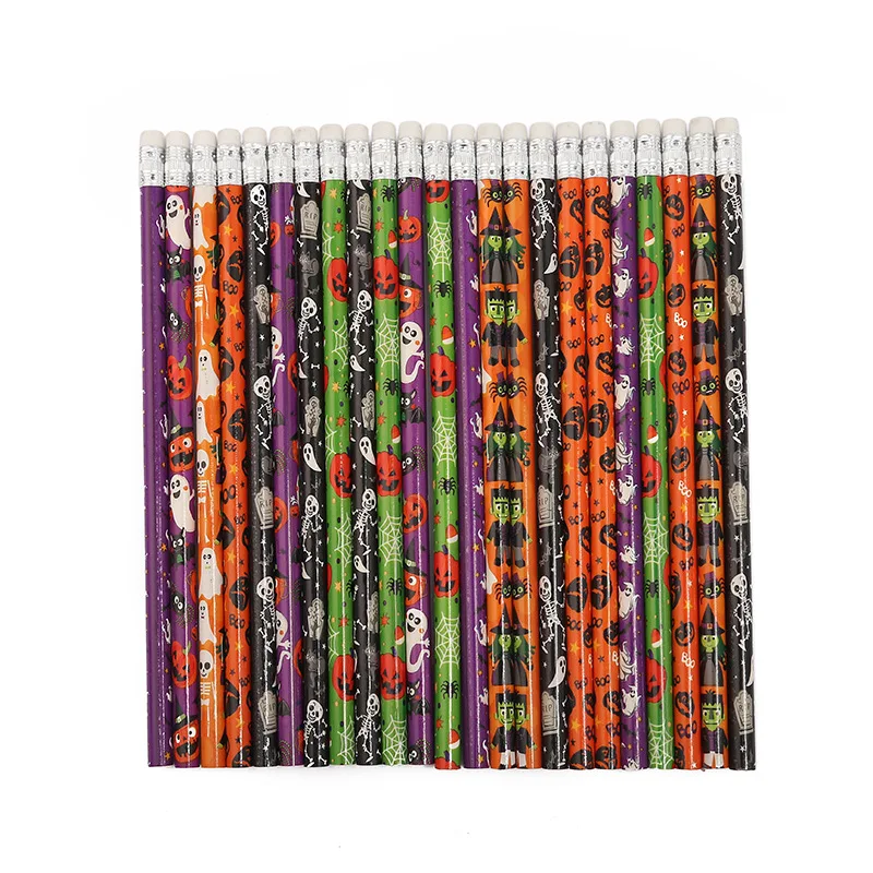 100Pcs Halloween Pattern Pencil Basswood Pencils Eco-Friendly Writing Pens Halloween Party Favors Kids Gifts (pattern random)