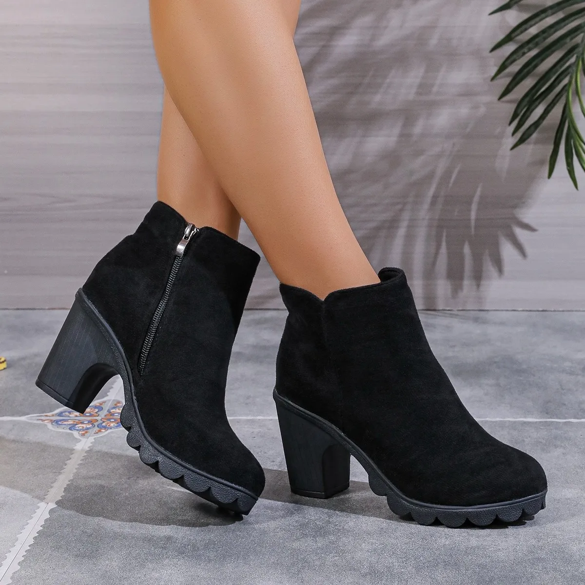 2024 New Autumn Winter Women Pumps Boots High Quality Zipper European Ladies Shoes Suede Fabric High Heels Boots Fast Delivery