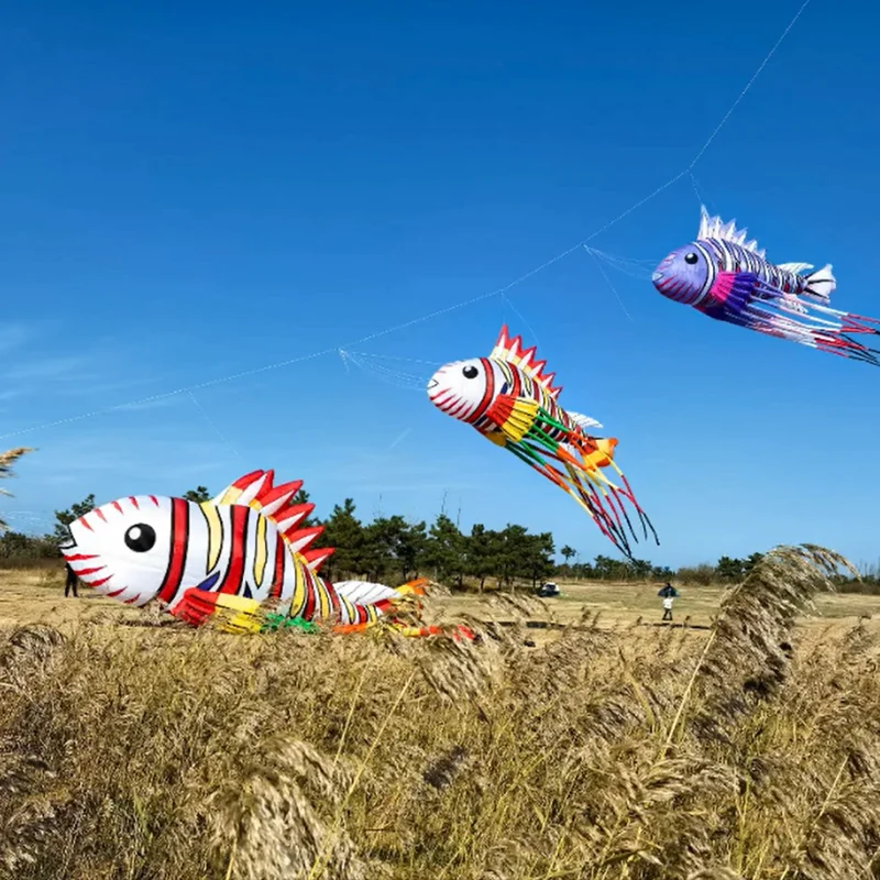 9KM 8m~12m Colorful Lionfish Kite Line Laundry Kite Soft Inflatable 30D Ripstop Nylon with Bag for Kite Festival