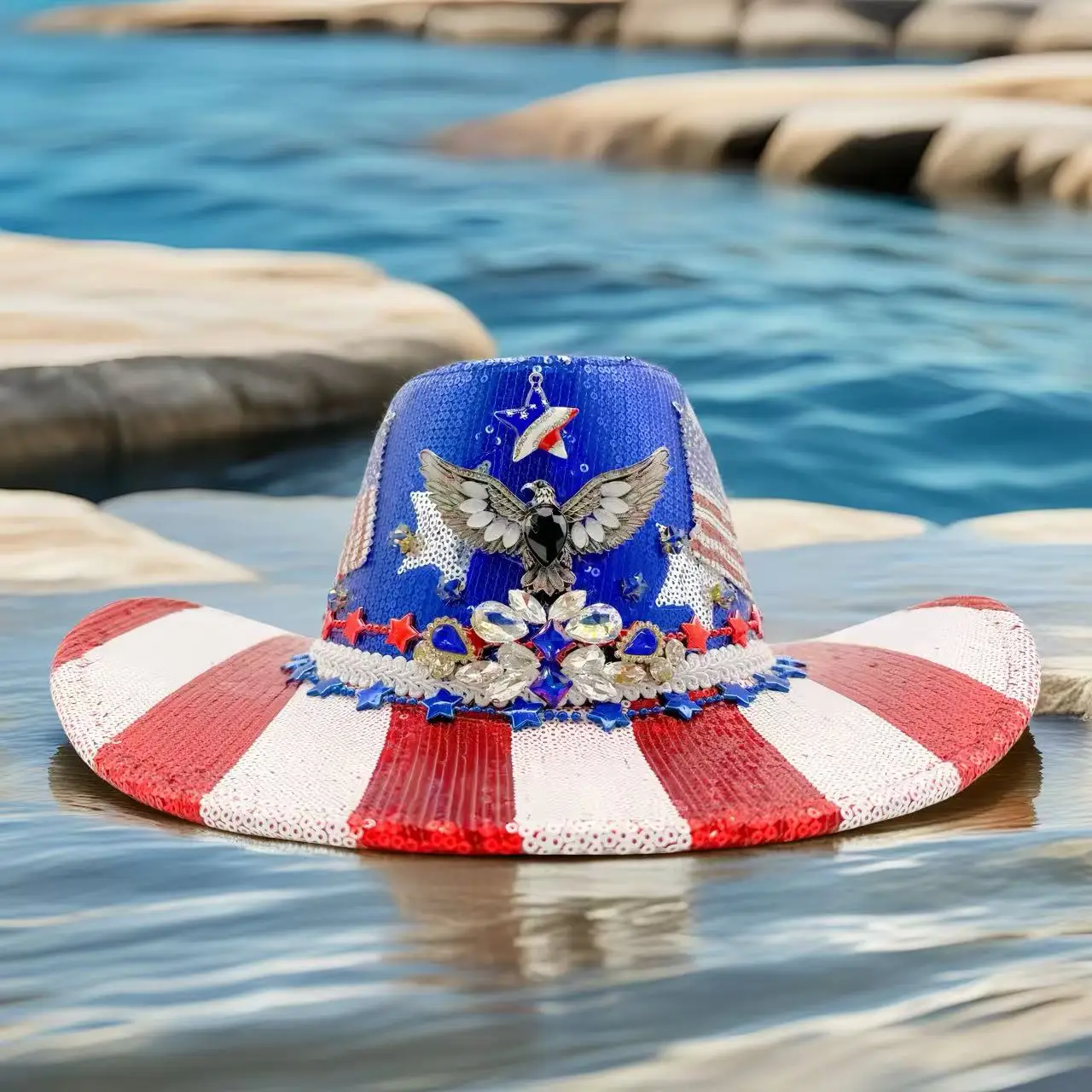 HongLuan Glitzer-Kostüm, Hut für Erwachsene und Cowboy-Hüte, Strass für Damen, Cowboy-Cosplay, Damen-Accessoires und Cowgirl-Kappe