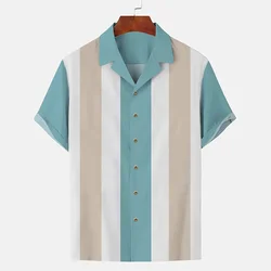 Holiday beach stripes 3D printed men's casual fashion short sleeve shirt with rollover button-down shirt oversized unisex garmen