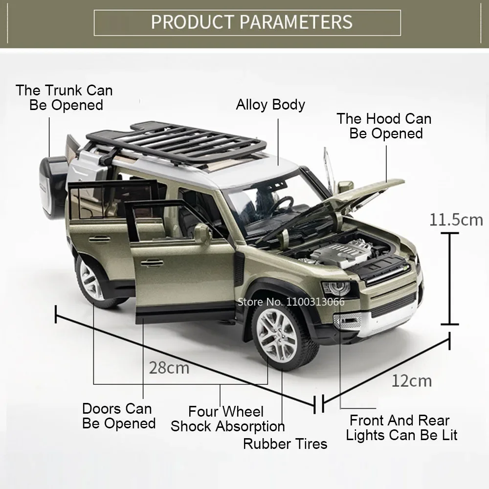 1:18 Land Rover Defender 110 Autos Modelle Spielzeug Metall Gummireifen Offroad-Modelle Rad Zurückziehen Miniaturfahrzeuge Jungen Geschenke