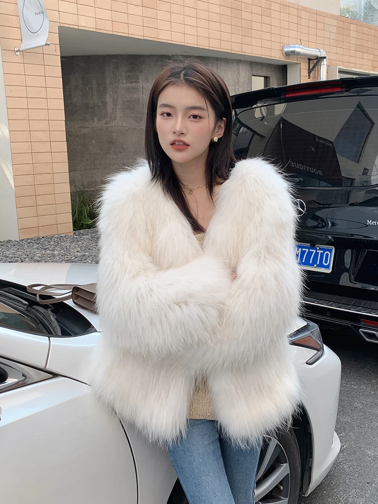 

Двустороннее тканое меховое пальто Haening для женщин: новая модель, европейский стиль, зимний модный тренд