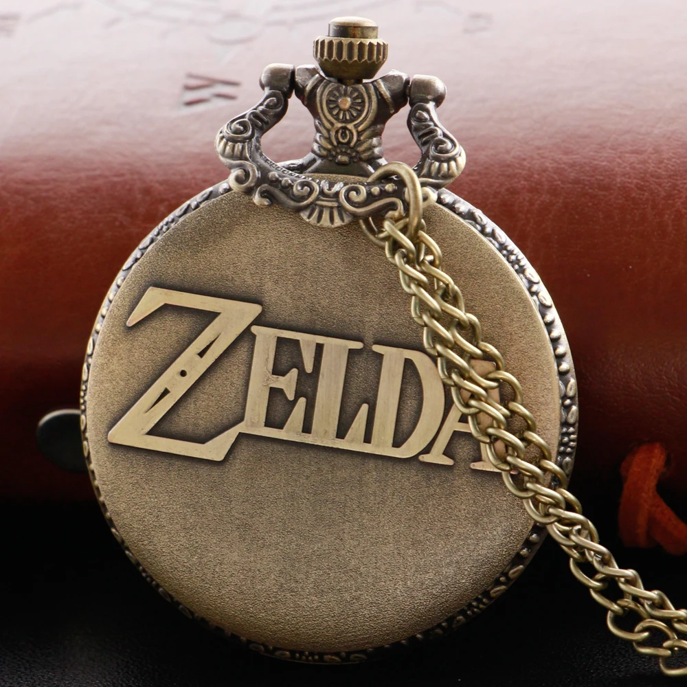 Zelda Stone Swordsman Vintage Bronze Quartz Pocket Watch with Chain Pendant Necklace Trinkets Festivals Holiday Best Gift