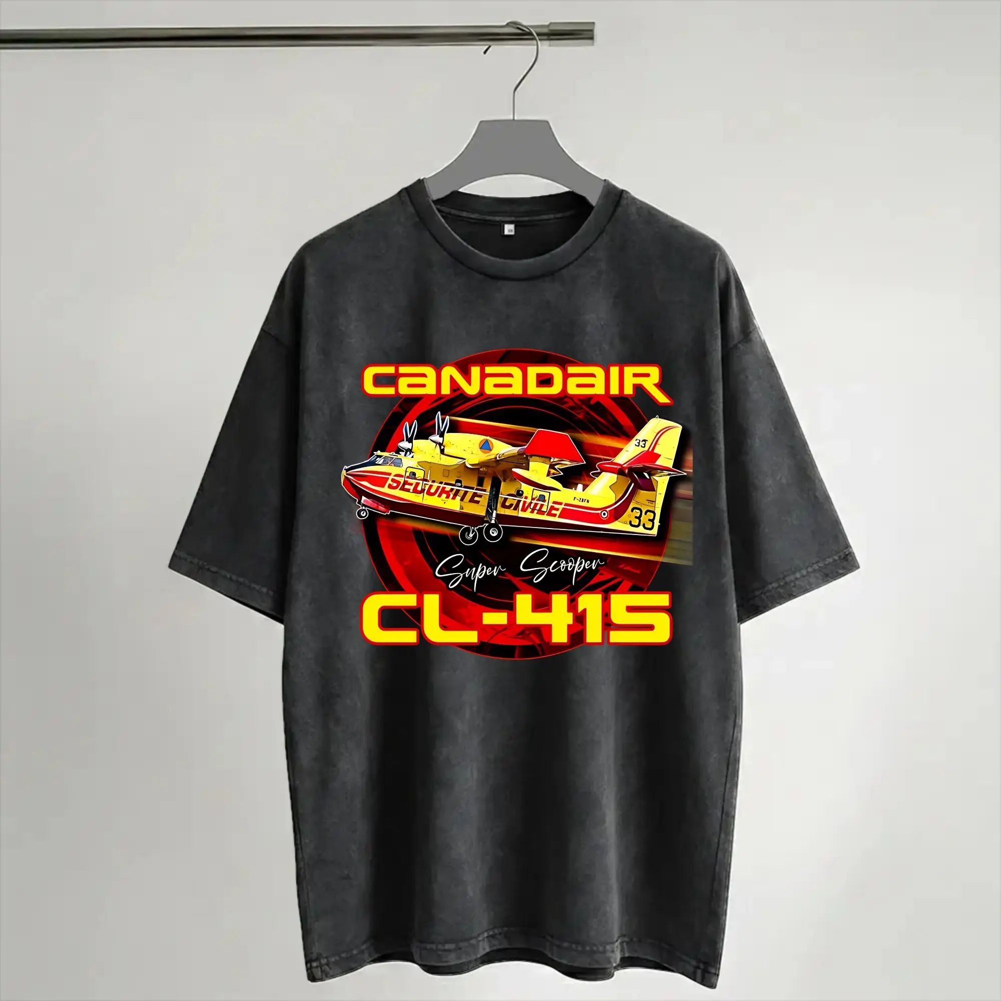 2026 Canadair cl-415 Super Scooper firebomber Aircraft  Washed Shirts Outfit Harajuku T-Shirt  Men Women Tees
