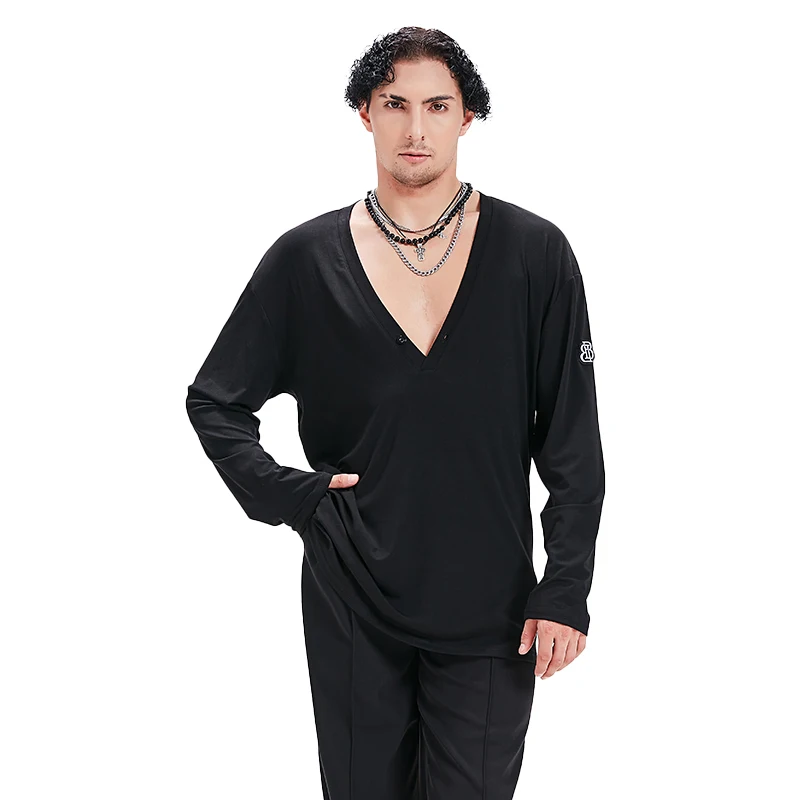 เสื้อตาข่ายคอวีเซ็กซี่สำหรับผู้ชาย, ชุดเต้นแทงโก้ชุดเต้นละตินสำหรับเต้นสมัยใหม่เสื้อผ้าชุดแต่งกายละติน DQS14168