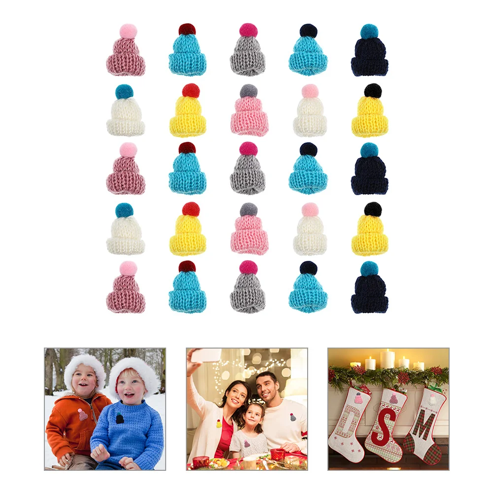 100 Pcs Knitted Small Christmas Hat Mini DIY Craft Ornaments Knitting Wool Yarn Hats Tiny Kitting Animal Woolen