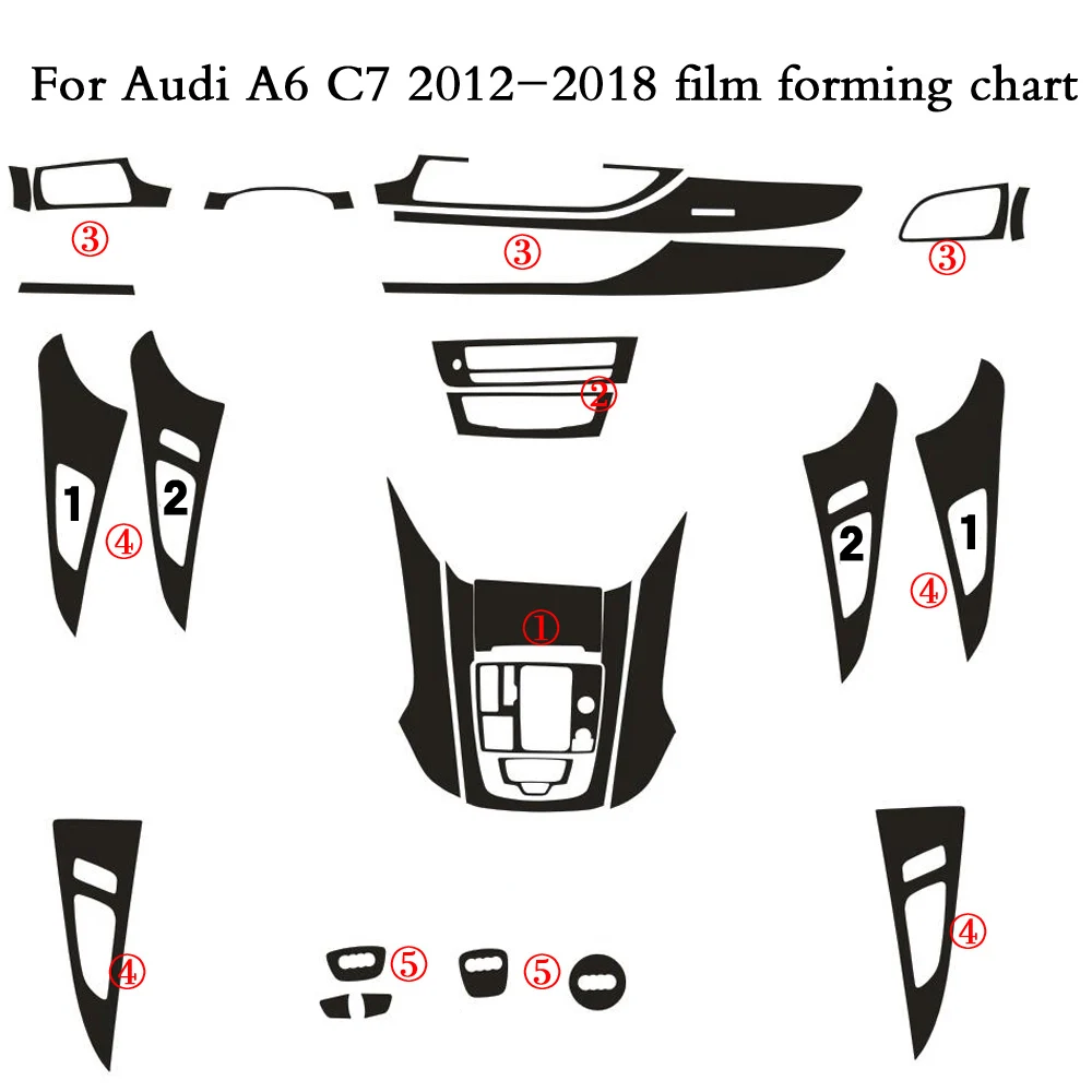 For Audi A6 C7 2012-2018 Interior Central Control Panel Door Handle 3D/5D Carbon Fiber Stickers Decals Car styling Accessorie