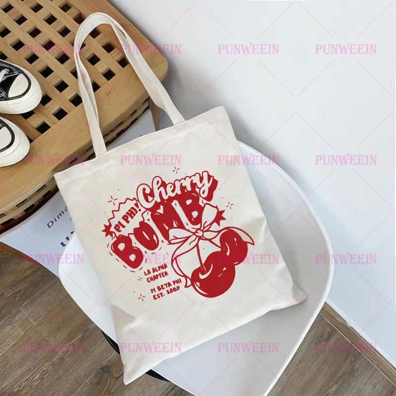 Aesthetic cherry Letter Print cute girls Canvas Bag Punk Gothic Streetwear Casual Harajuku Y2K Shopping Bag Vintage Shoulder Bag